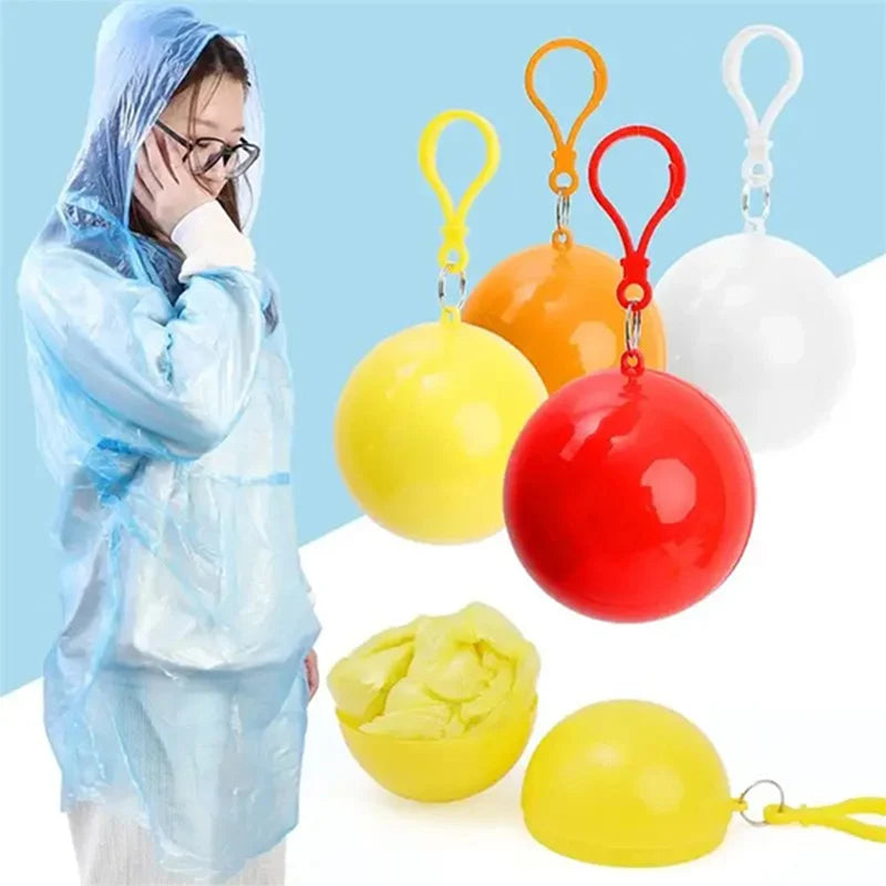 Portable disposable raincoat for adults with compressible spherical keychain and pockets can be hung suitable for outdoor travel Oasis Select