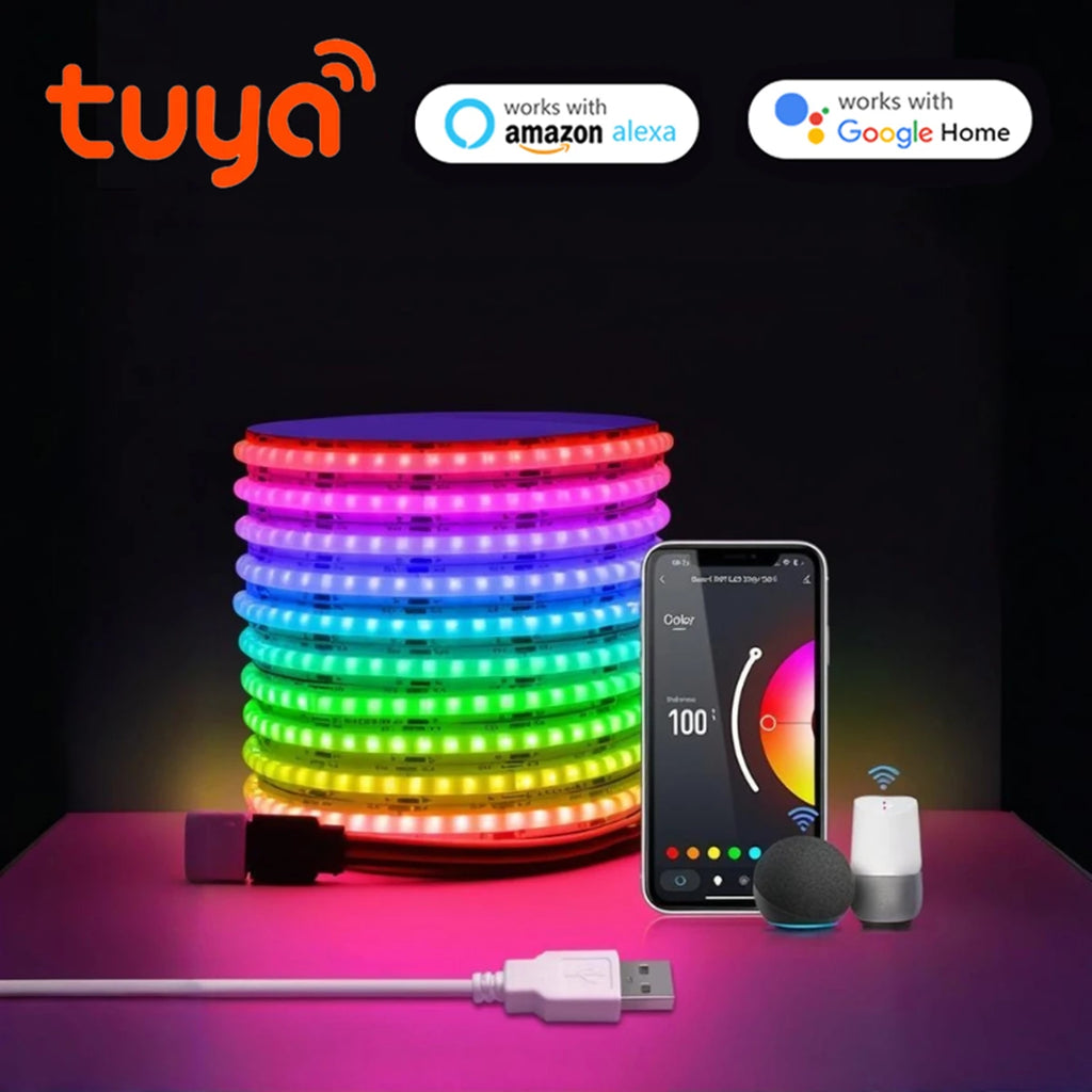 RGB LED COB Strip USB 5V TUYA WIFI/Bluetooth 2 Version Optional,576Leds/m Hight Brightness RA90,Smart APP Control Ambinet Lamp Oasis Select