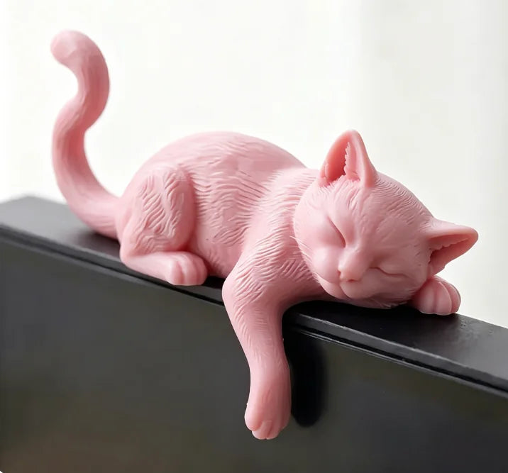 Sleeping Cat Mini Figurine 3D Printed Cute Kitty Ornament Computer Screen DecorDollhouse Miniature Desktop Decor Home Decor Gift Oasis Select Cat pink