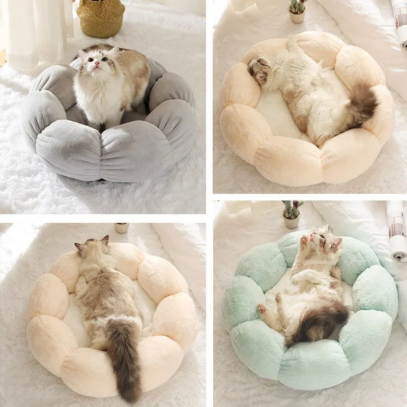 All - Season Plush Cat Bed with Neck Guard, Flower - Shaped Round Pet Bed for Cats & Small Dogs Cat Beds Pets Oasis Select