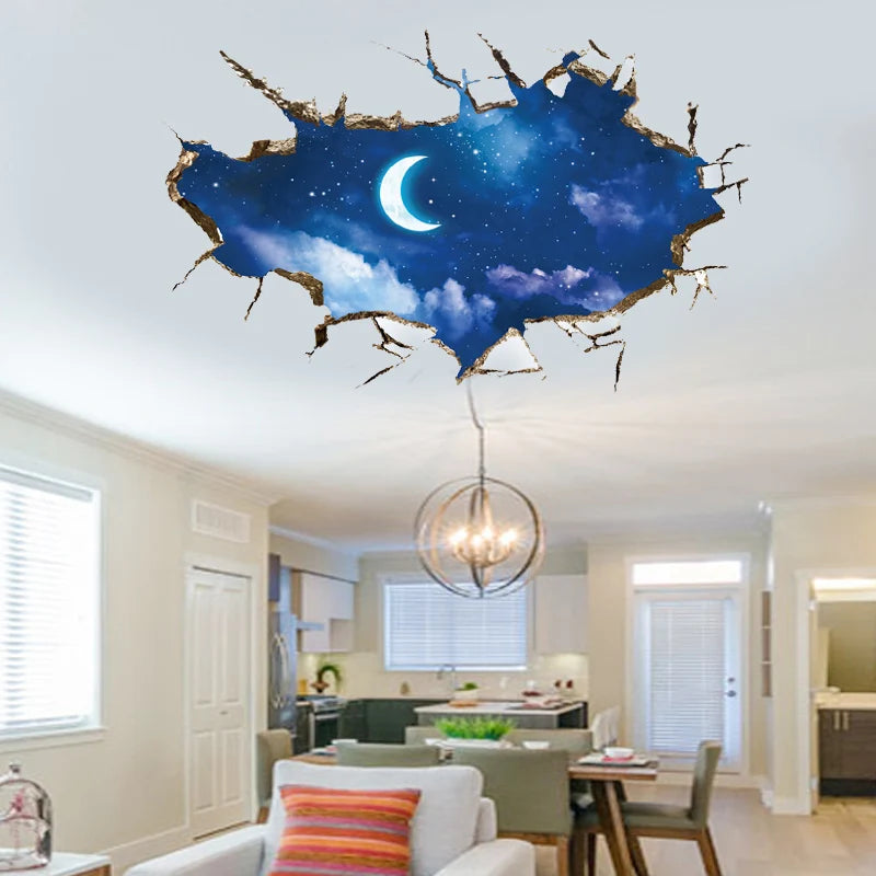 Space 3D three-dimensional wall pasted living room ceiling wall bedroom Creative room decoration wall painting background Oasis Select