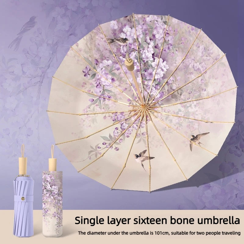 Sun Parasol Elegant Handheld Umbrella Lightweight Windproof Shade For Outdoor Travel Photography Daily Matching Accessory Oasis Select Purple-single-sided Aluminum 16K
