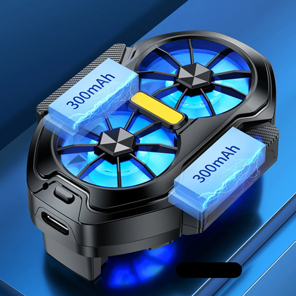 Dual Fan Mobile Phone Cooler Plug-in/Rechargeable Portable Game Heat Sink Type-C with Blue Light for Android Smartphones iPhone Oasis Select