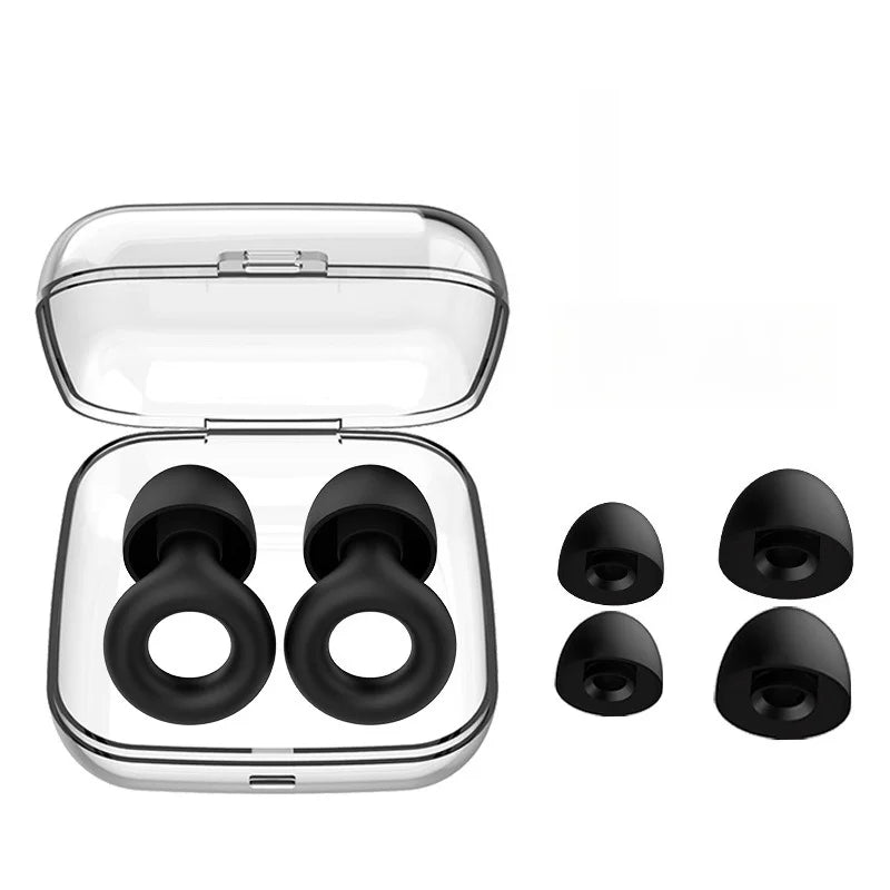 Silicone Earplugs Reusable Noise Reducing Soft Sleep Ear Plugs with Storage Case Travel Concert Work Hearing Protection Oasis Select Black