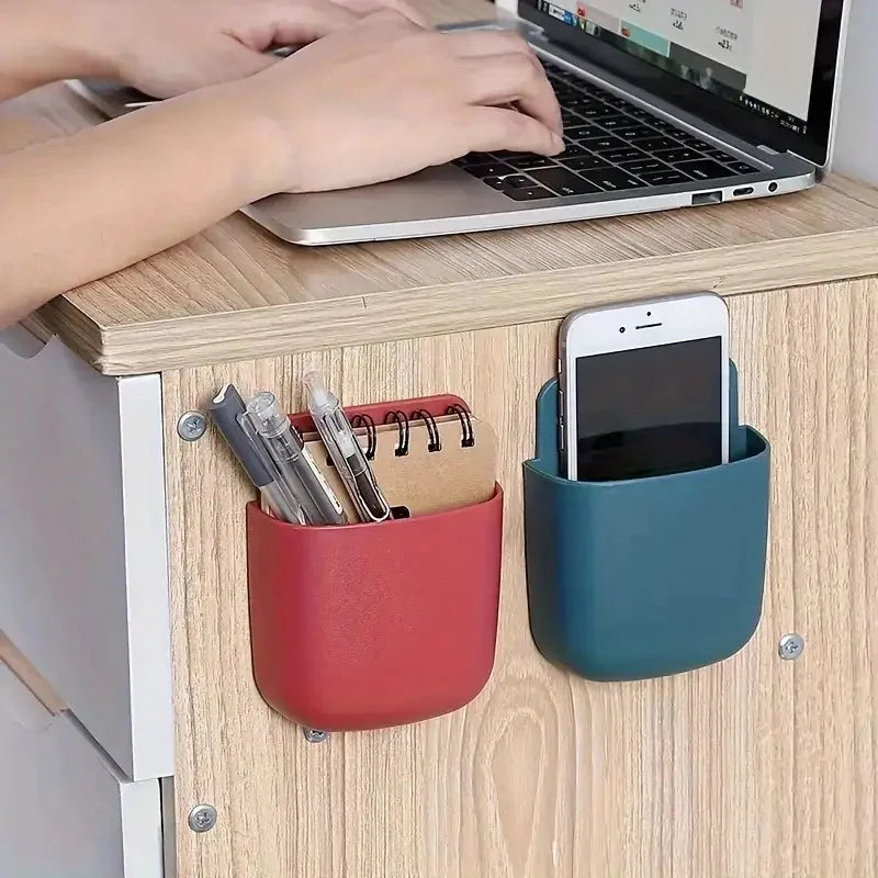2pcWall Mounted Storage Box Mobile Phone Charging Holder Stand Rack Remote Control Storage Organizer Case For Air Conditioner TV Oasis Select