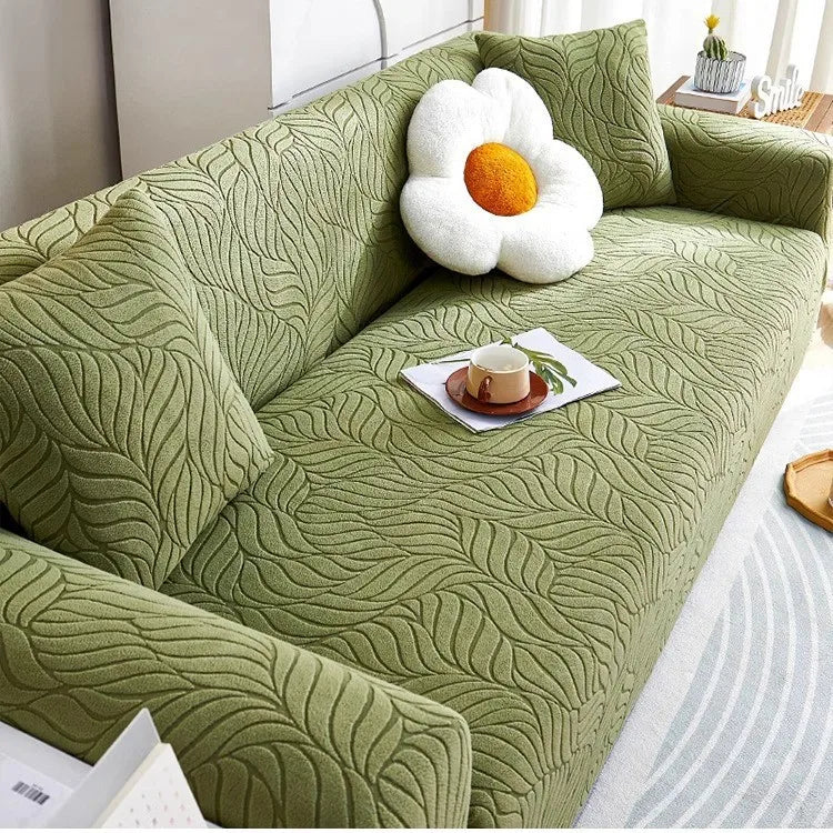 New One-piece Jacquard Velvet Fully Covered Sofa Cover All-season Cat Scratch-resistant Sofa Cover Oasis Select 3 people 190-230cm grass green