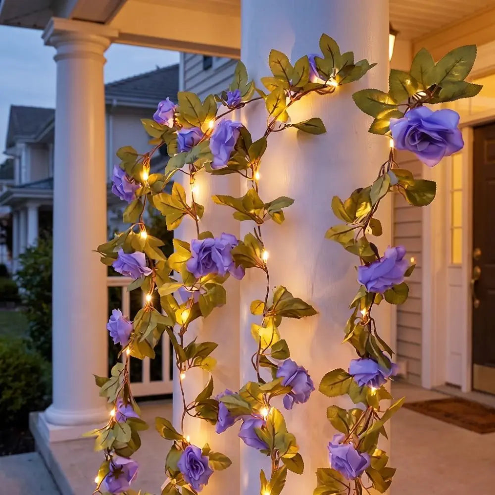 Blue Purple LED Rose Vine Fairy Lights | Floral Garland 2M