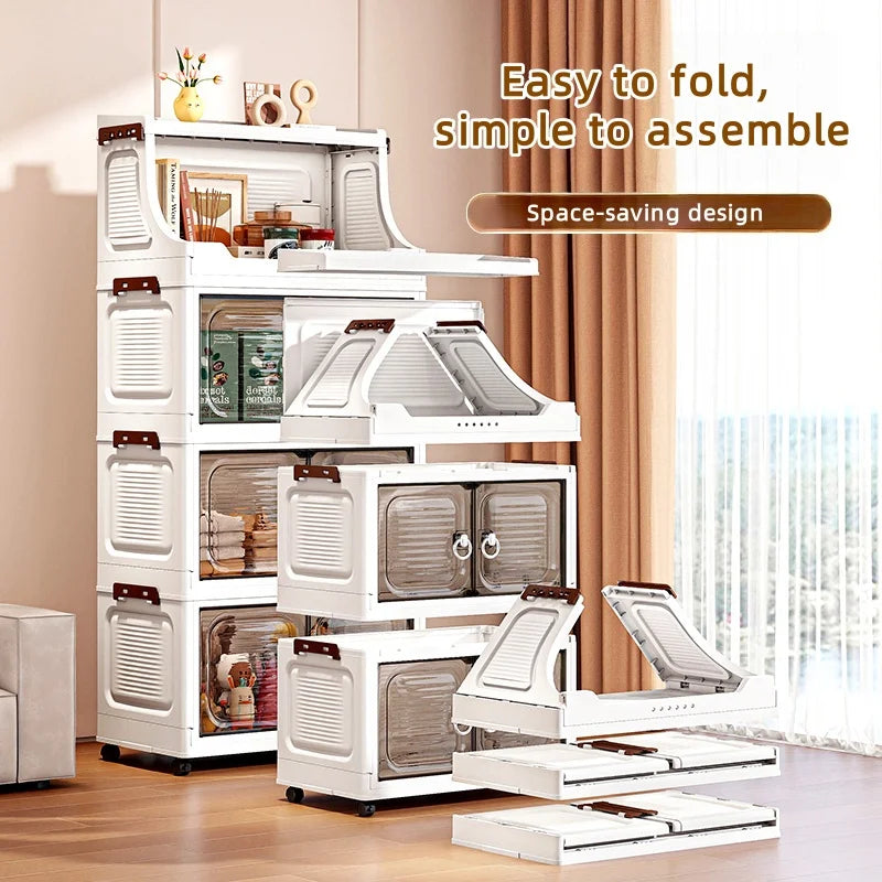 37cm Foldable Double-Door Storage Cabinet-Large Capacity Mobile Organizer with Wheels for Kitchen, Bedroom,Living Room Storage Oasis Select