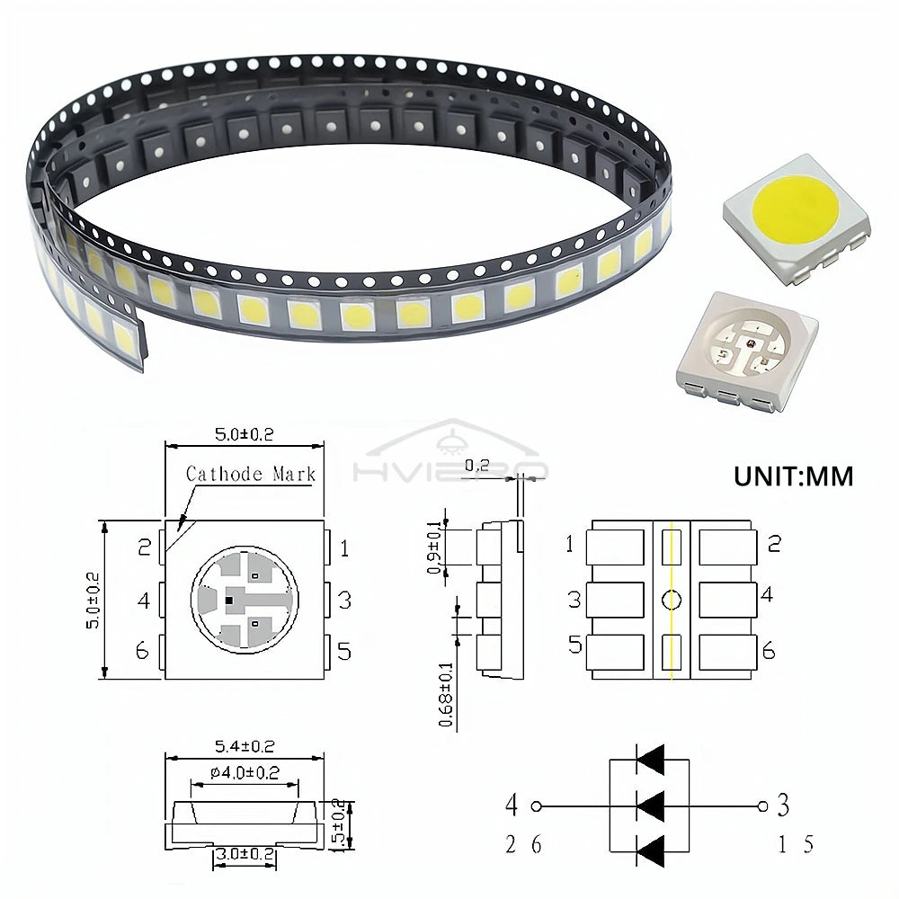 100Pcs 5050 SMD LED Chips – RGB, White & Multi-Color DIY LEDs