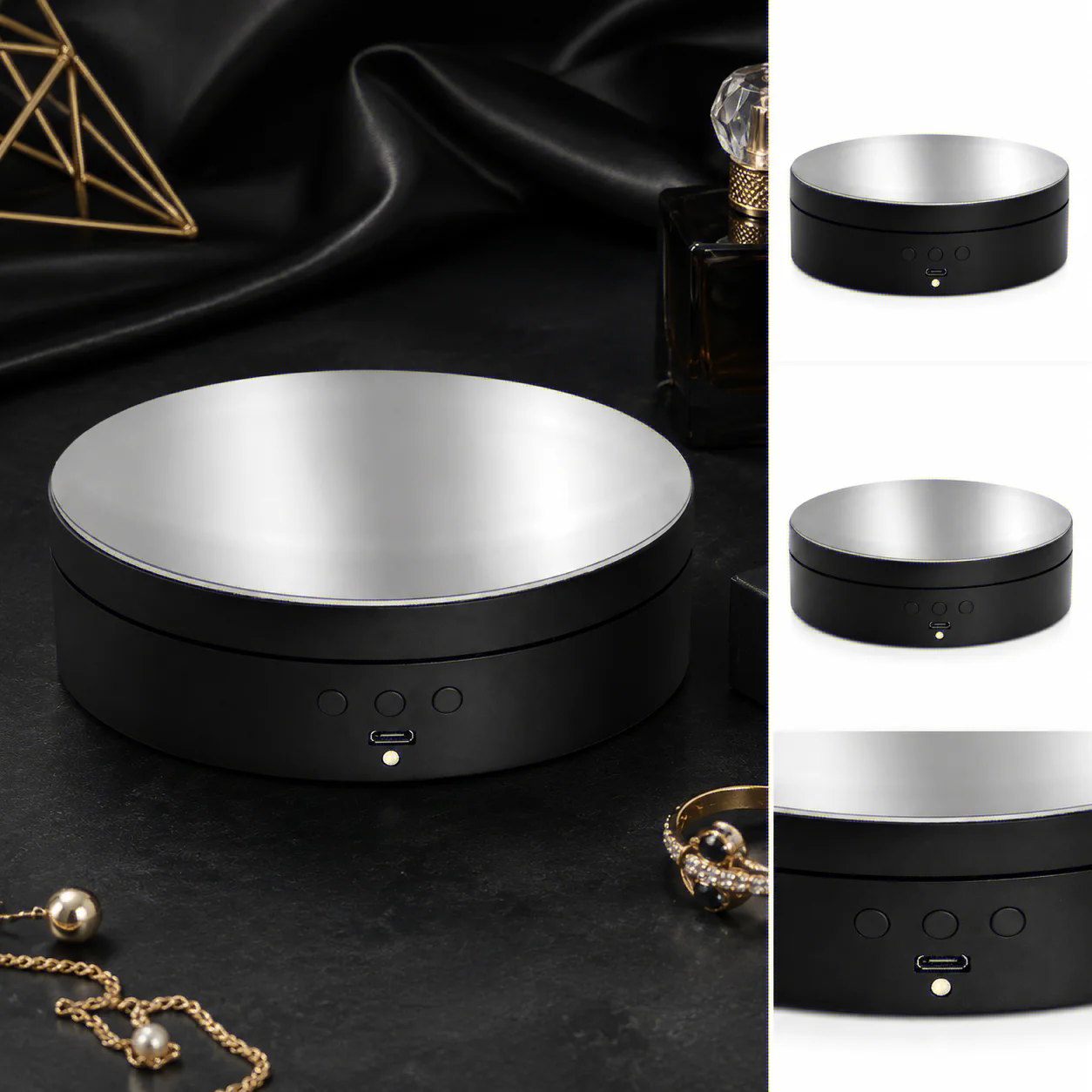 Rotating Display Stand Mirror 360-Degree Turntable Jewelry Holder with USB Power for Photography Shooting Oasis Select