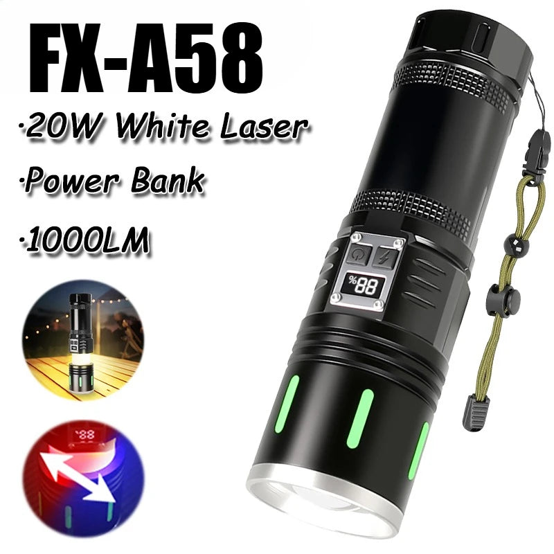 20W LED Flashlight 1000 Lumens Zoomable Rechargeable + Power Bank