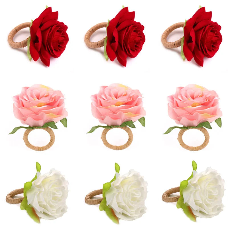 Valentine's Day Decoration Simulation Flower Napkin Ring Hotel Wedding Party Ornament Napkin Holder Napkin Circle Buckle Oasis Select