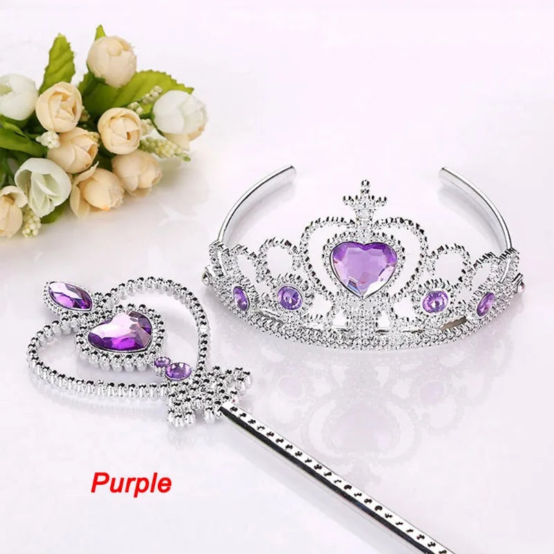 2Pcs Sweet Princess Tiara Crown Headband for Girls, Rapunzel Elsa Cosplay Hair Jewelry with Magic Tights Party Gift Accessories Oasis Select PURPLE