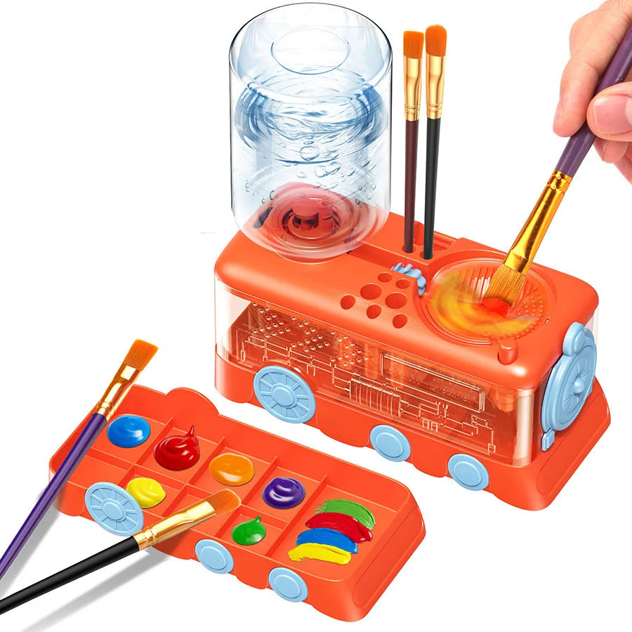 Brush Rinser Cup Automatic Water Changing, Watercolor Acrylic Oil Painting Brush Cleaning Paint Brush Washer Cleaning Machine Oasis Select orange