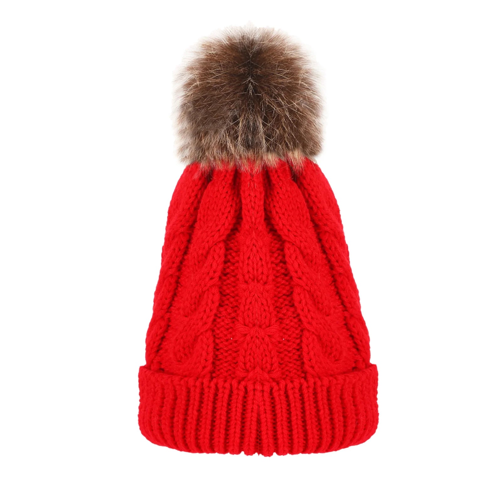 Fried Dough Twists Knitted Hat Hair Ball European and American Adult Warm Hat Parent Child Set Hat Wool Hat unlined Oasis Select Red