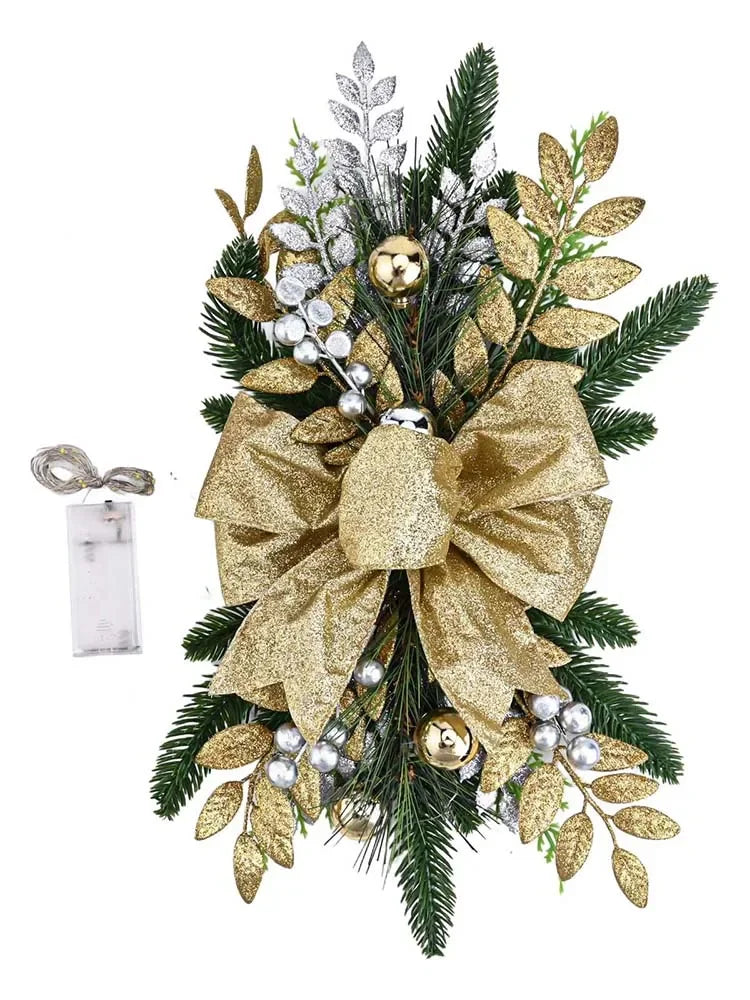 Gold/Red/Green Christmas Ornaments Berries And PVC Branches Bows And Pine Cones Cordless Pre-installed Light Hanging Loops Oasis Select gold China Mainland
