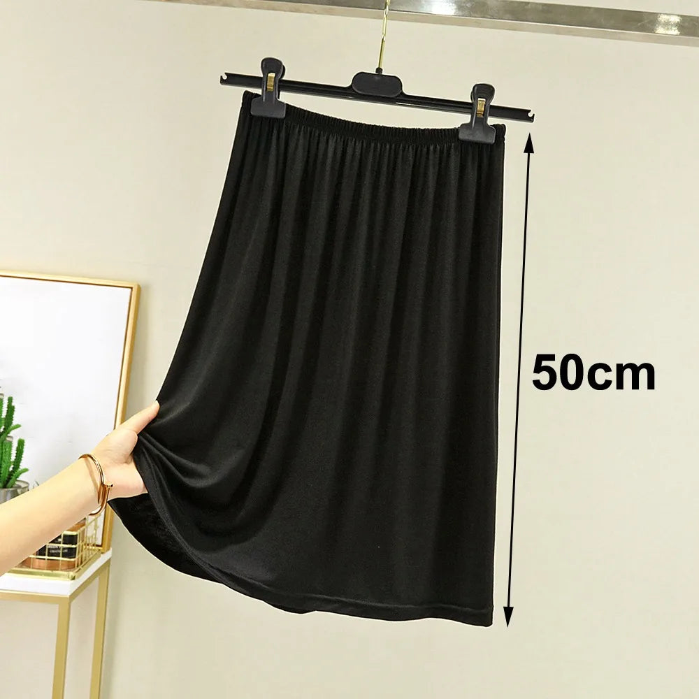 Fashion High Waist Underskirt Elastic Anti-glare Half Length Skirt Anti-Penetrating Pure Color Half Slips Dress for Women Oasis Select Black 50cm M