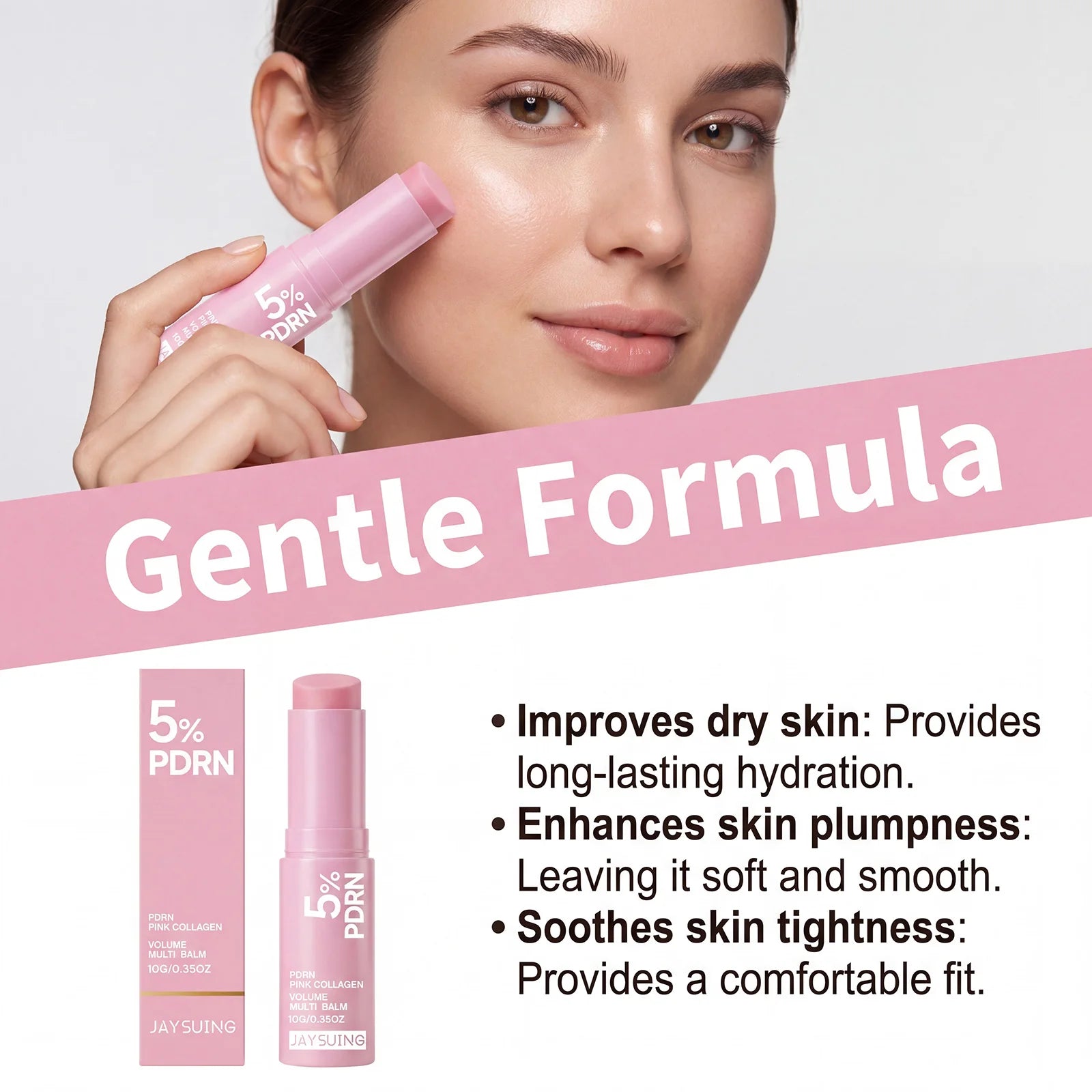 PDRN Pink Collagen Volume Multi Balm Stick For Face Lip Eyes Neck Moisturizing Makeup Base Nourish Create Healthy-Looking Skin Oasis Select