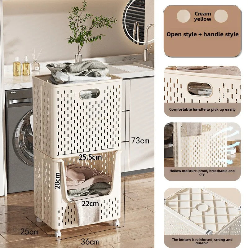 Foldable laundry basket Storage basket Laundry basket Bathroom removable portable large-capacity laundry basket Oasis Select 2-Mouth-Hand-Wheel