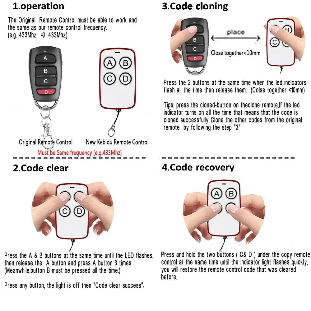 10/5pcs Wireless RF 433mhz Remote Control Copy Code Garage Door Gate Duplicator 433 Mhz Key Remote Opener Oasis Select