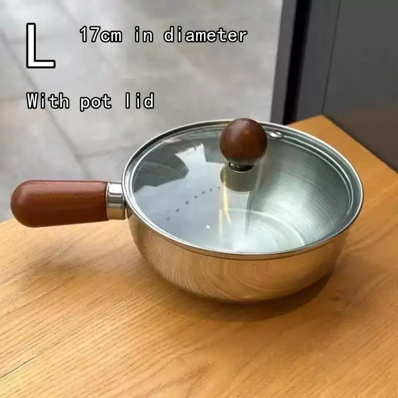 Chic Stainless Steel Noodle Pot for Individual Portions, Peach Wood Accents, Small Stovetop Pot Oasis Select L With pot lid