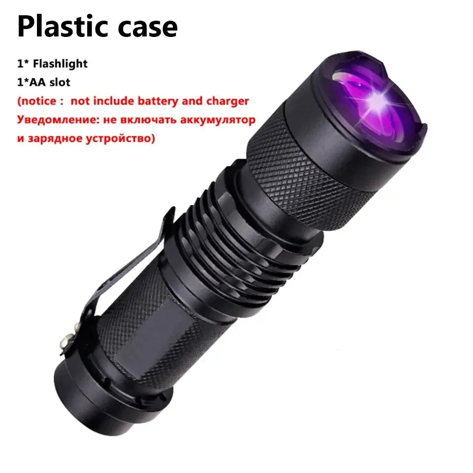 UV LED Portable Flashlight 395nm Black Light Wavelength Violet Flashlight Pet Urine Scorpion Feminine Hygiene Detector Torch Oasis Select SK68 Plastic case