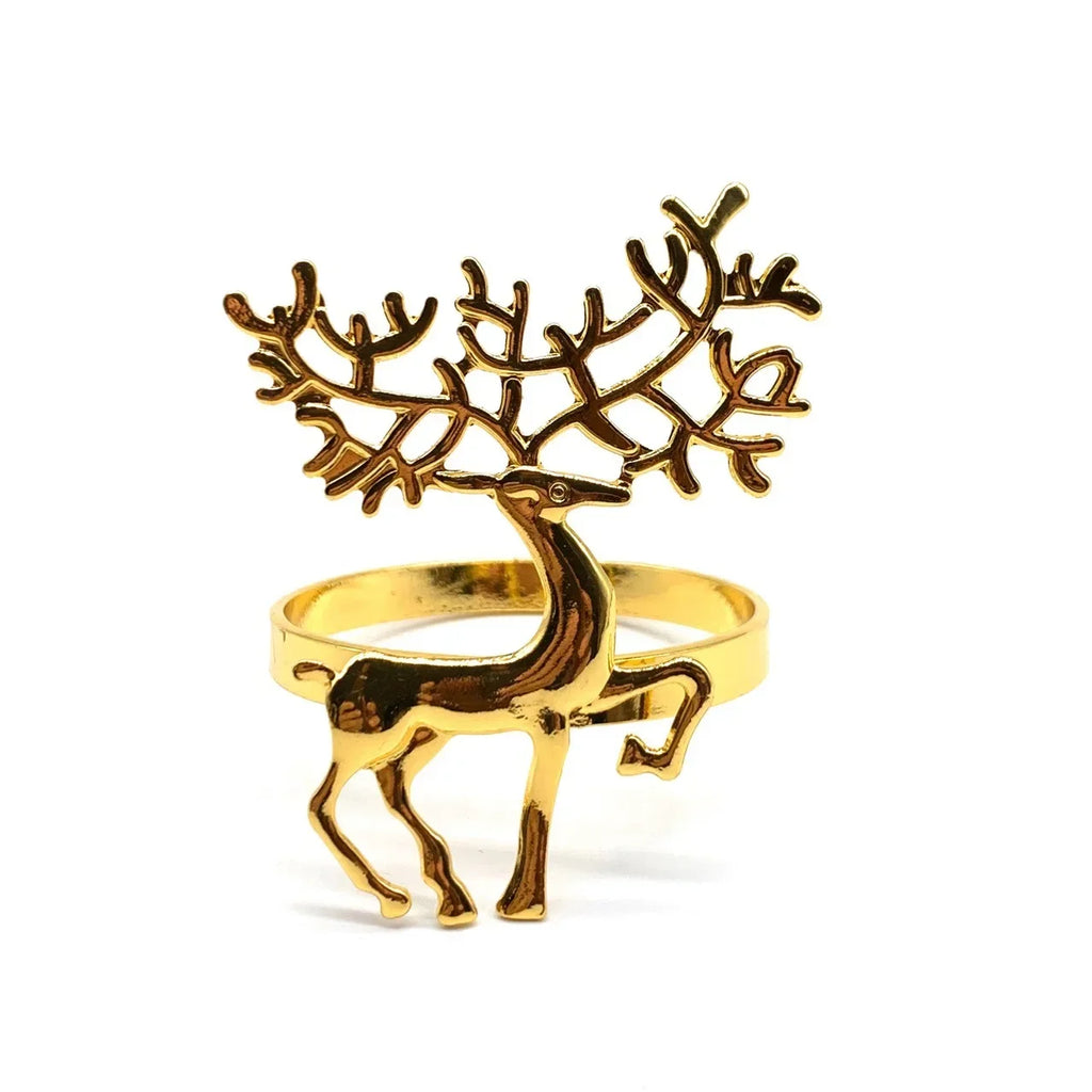 60-Pack Gold Elk Christmas Napkin Rings – Festive Table Decor