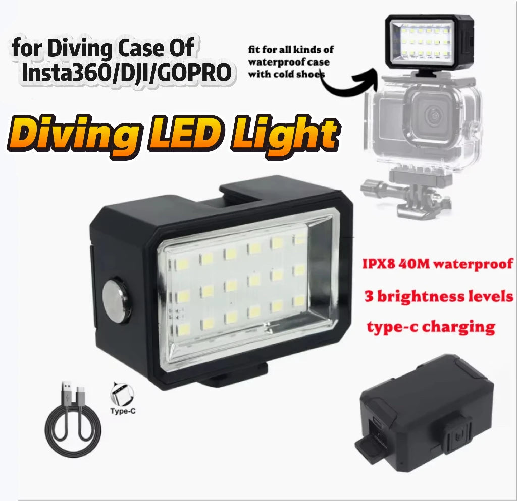 40M Waterproof LED Diving Fill Light | DJI, GoPro & Insta360