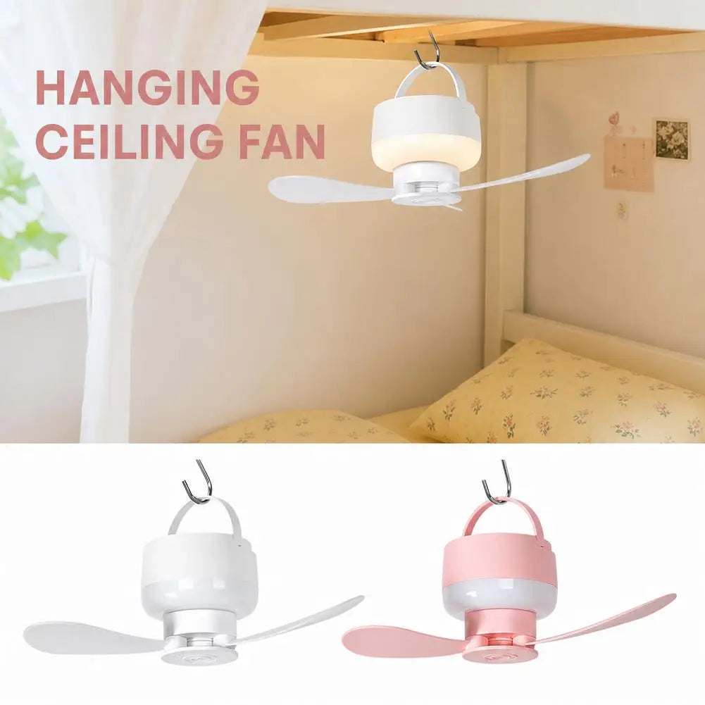 USB Rechargeable Mini Ceiling Fan With Light Remote Control Dimmable Led Hanging Fan For Student Dormitory Camping Tent RV Oasis Select