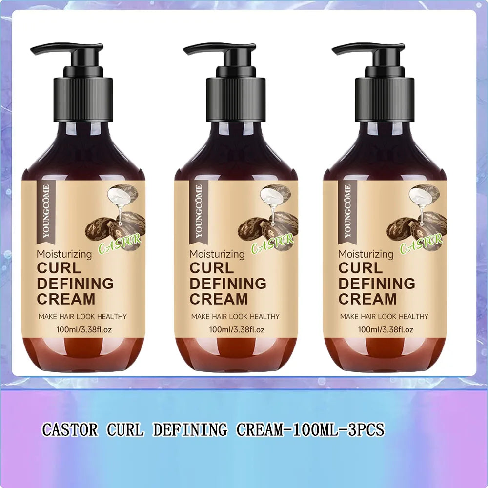 Castor Oil Curl Activator Cream - Defined Coily/Wavy Hair, Humidity Resistance, Non-Greasy Formula, Safe for Color-Treated Hair Oasis Select 100ML-3PCS