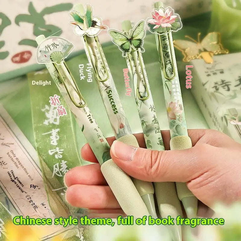 4PCS/Set Retractable Gel Pen with Acrylic Sticker Decoration Cute Cartoon Design Creative Personality Pen for School Office Oasis Select
