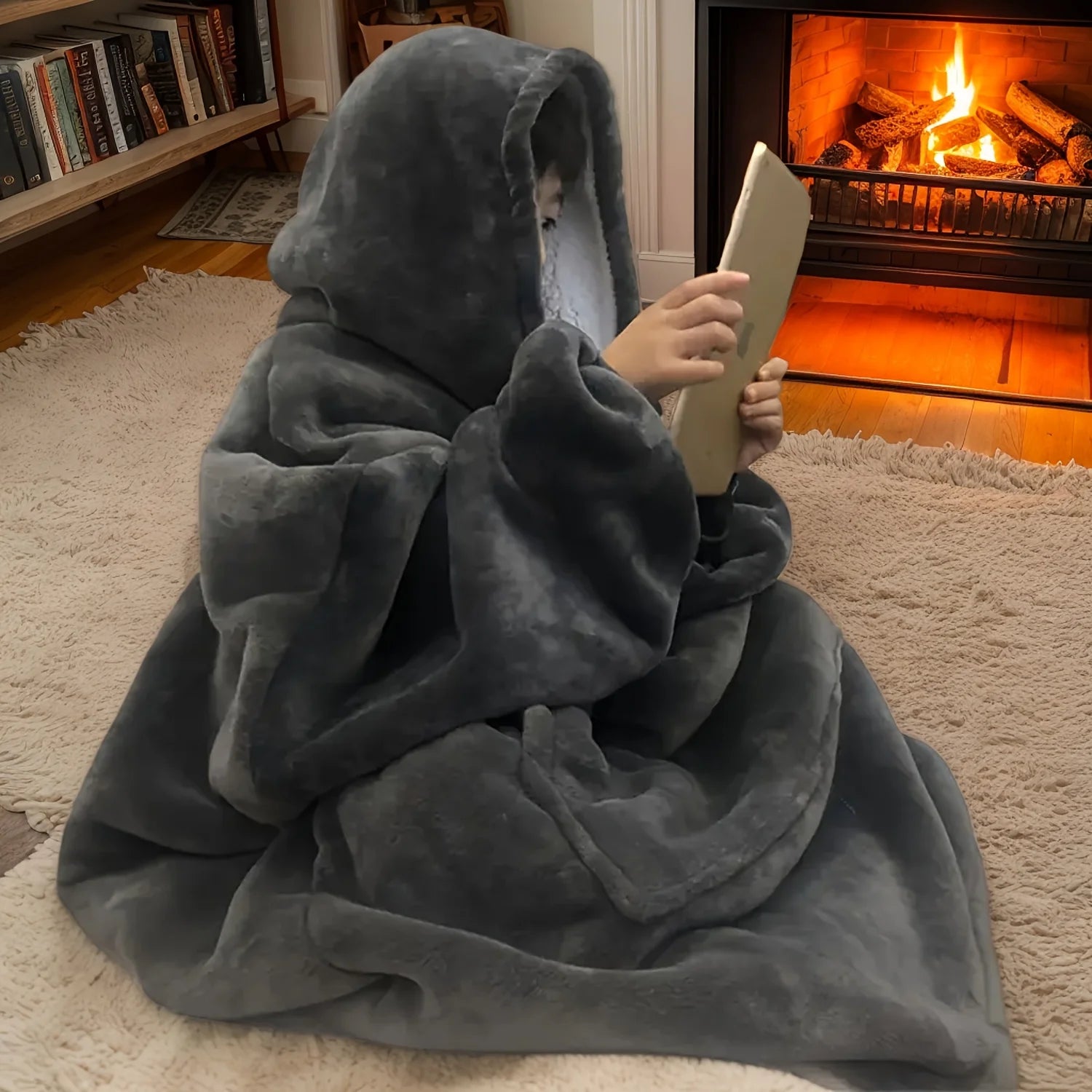 Cozy Oversized Reversible Fleece Hoodie Blanket - Soft Plush Wearable Sweatshirt with Kangaroo Pocket,Oversized Hoodie Blanket Oasis Select Light Grey