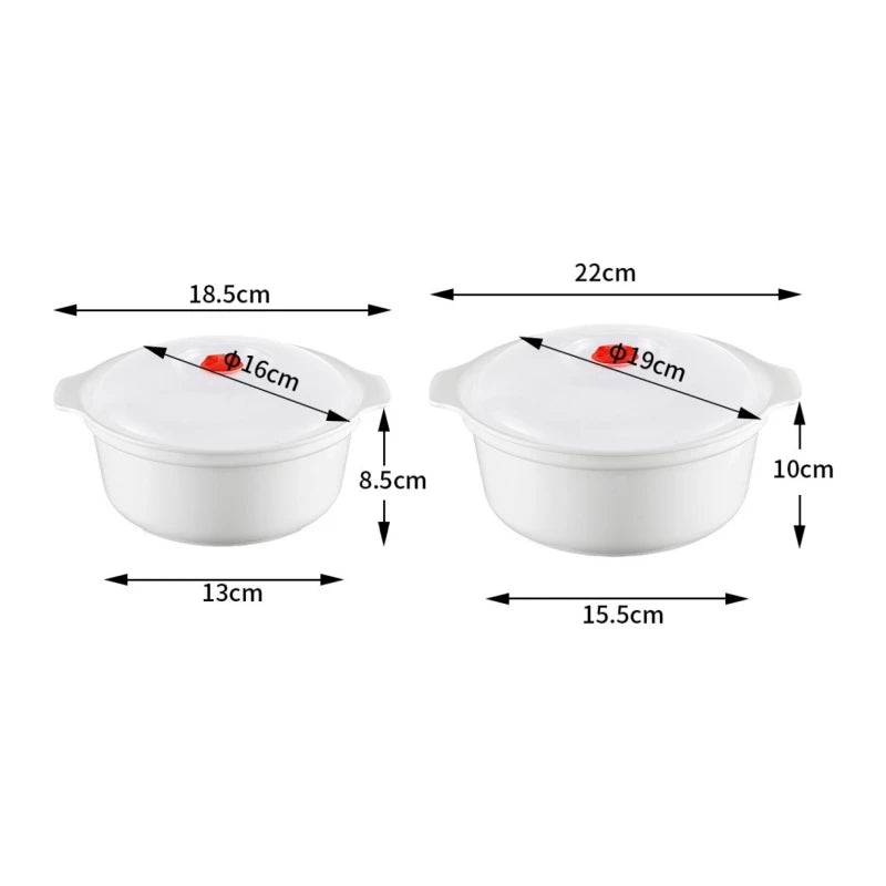2Pcs Two Ear Round Microwave Lunch Box Household Plastic Heating Fresh Keeping Box With Lid Steamed Bun Instant Noodles Bowl Oasis Select S and M