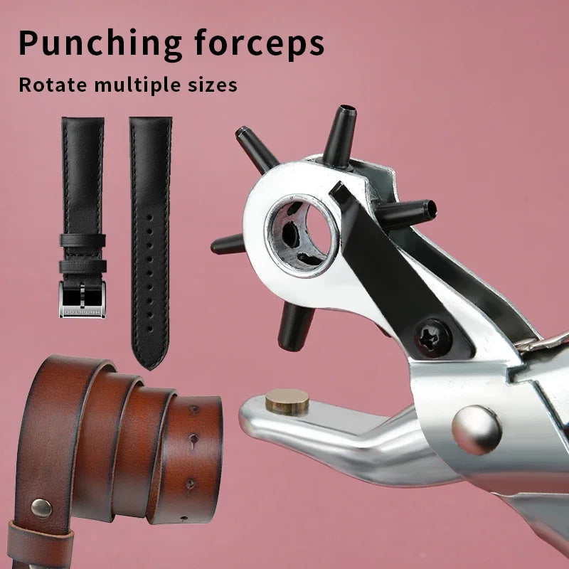 Leather Hole Punch,9" Belt Hole Puncher for Leather Heavy Duty, 6 Size Revolving Leather Belt Hand Hole Puncher Leather Punch Oasis Select