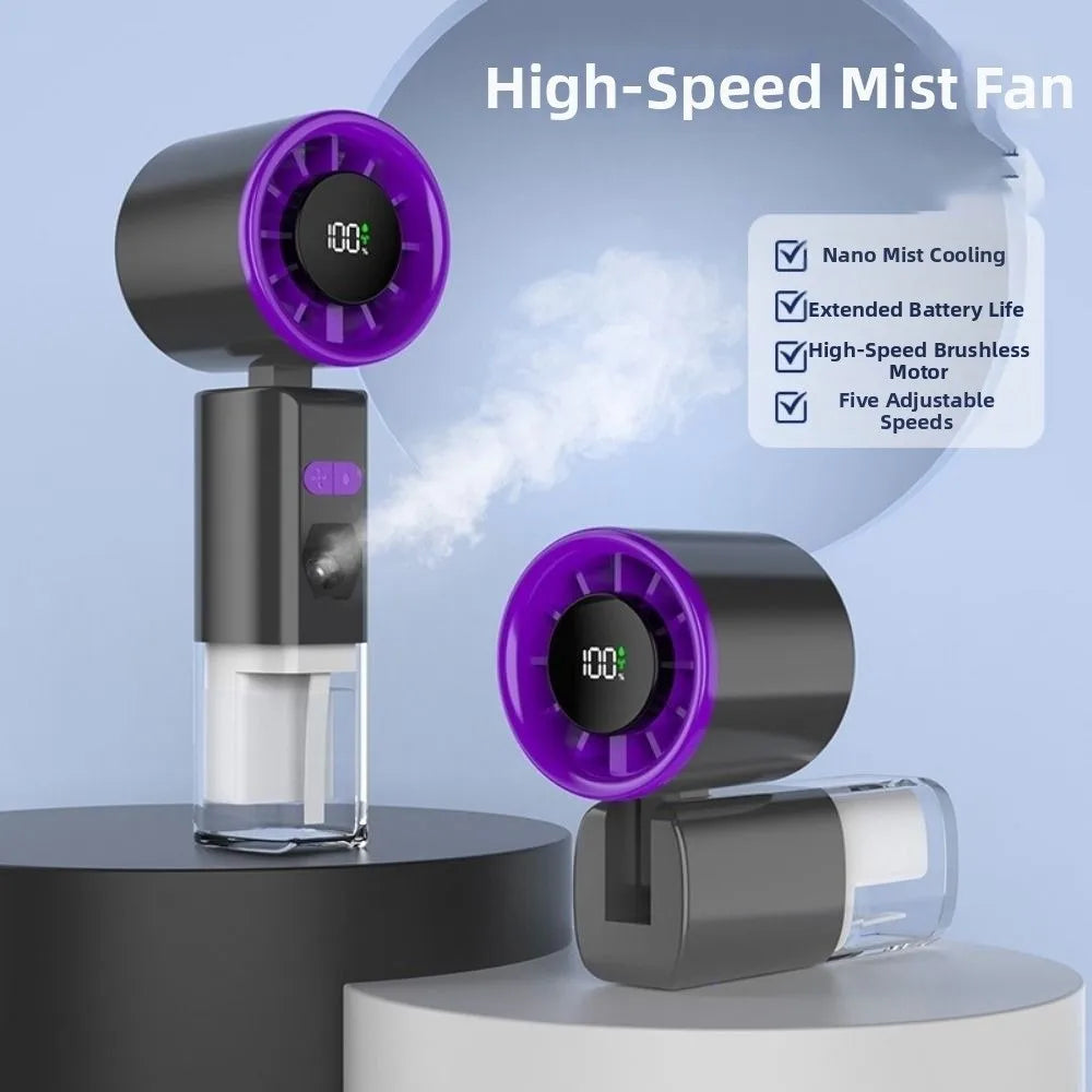 Portable Handheld Spray Fan USB Rechargeable High-speed Water Spray Mist Fan Strong Wind Fine Mist Function Foldable Small Fan Oasis Select