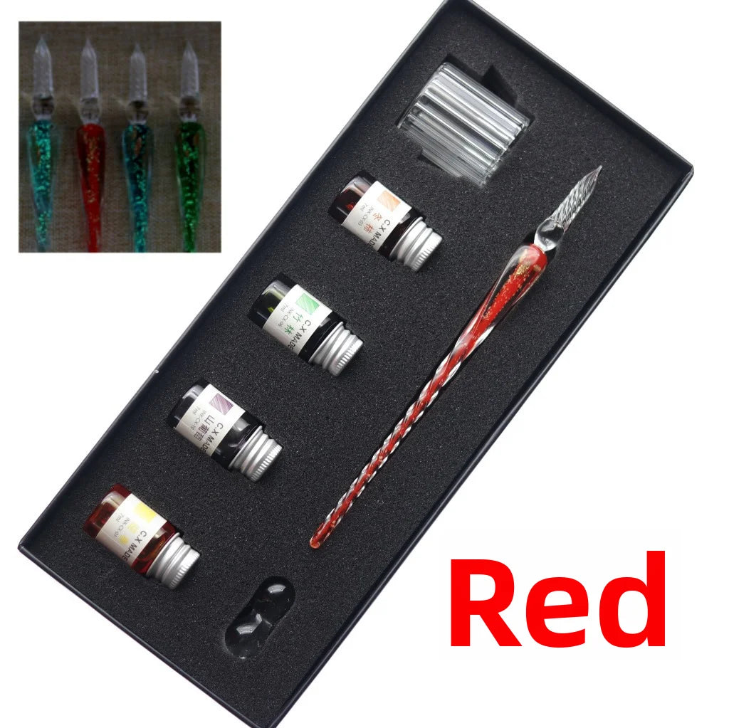 Crystal Glass Pen Dip Pen Set Gradient Color Retro Dip Pen Glass Pen Gift Box Oasis Select 11