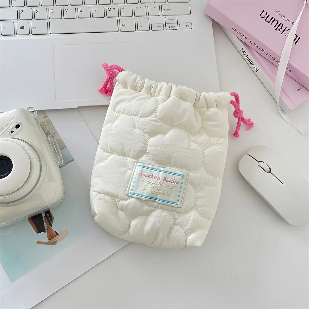 Cute Drawstring Makeup Bag, Camera CCD Polaroid Storage Bag, Travel Portable Toiletry Bag, Handbag Oasis Select WHITE