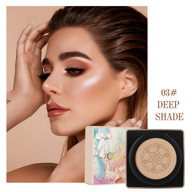 O'CHEAL Mushroom Cushion CC Cream Face Airy Coverage Long-lasting Moisturizing Waterproof Oil Control Concealer BB Cream Makeup Oasis Select 03 Deep Shade 20g