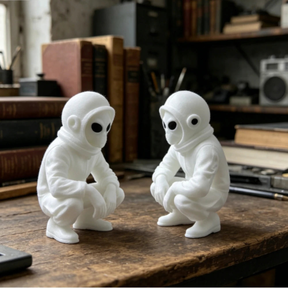 Mysterious Alien Astronaut Sculpture Squat Extraterrestrial Figurine 3D Printing Ornaments for Coffee Modern Bedroom Decor Gifts Oasis Select