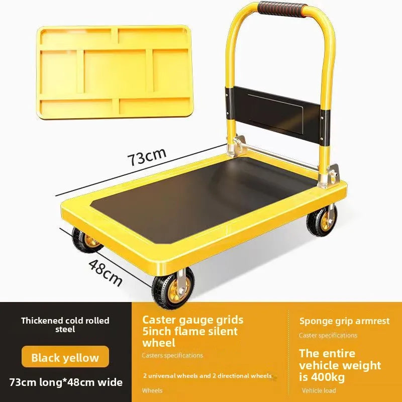 Multi-functional Color steel plate trolley Pull goods trolley Pallet flatcar Portable folding silent Oasis Select Yellow D