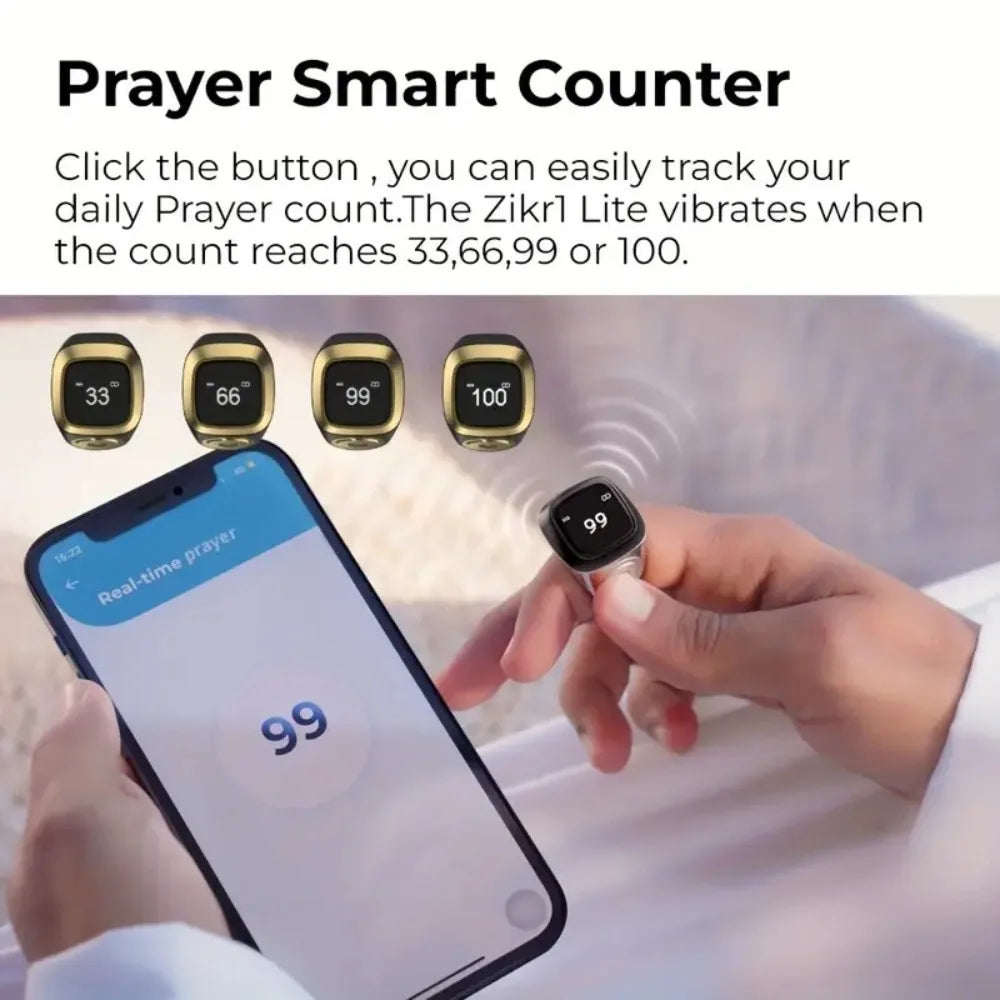 Smart APP Prayer Ring Counter Prayer Time Vibration Reminder,Portable Wearable Smart Tasbih Muslims Zikr Prayer Ring USB Charge Oasis Select