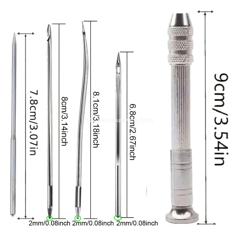 Leather Sewing Awl Kit - 4Pcs Replaceable Needles, DIY Shoe Repair & Canvas Tent Stitching Tool Silver Leather Sewing Awl Oasis Select