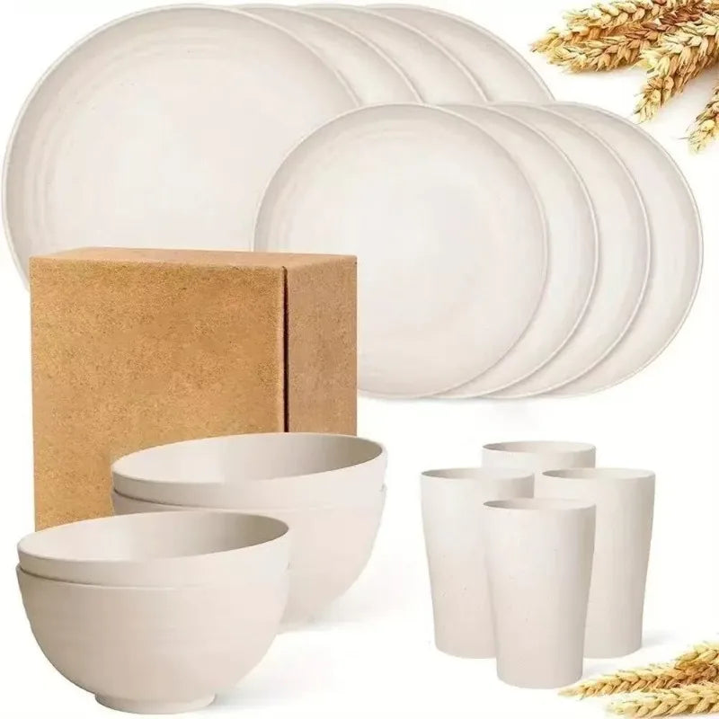 16pcs Unbreakable High Quality Plastic Dinnerware Sets - Reusable, Lightweight, for Daily Use, Outdoor Dining, Camping Essential Oasis Select