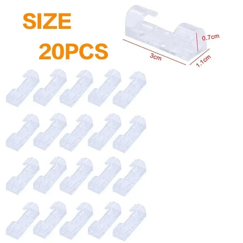 20/40pcs Adhesive Cable Clips Wire Holder For Wall Strong Self-Adhesive Stickers Cord Management Organizer For Desk Car Office Oasis Select Small Transparent 20