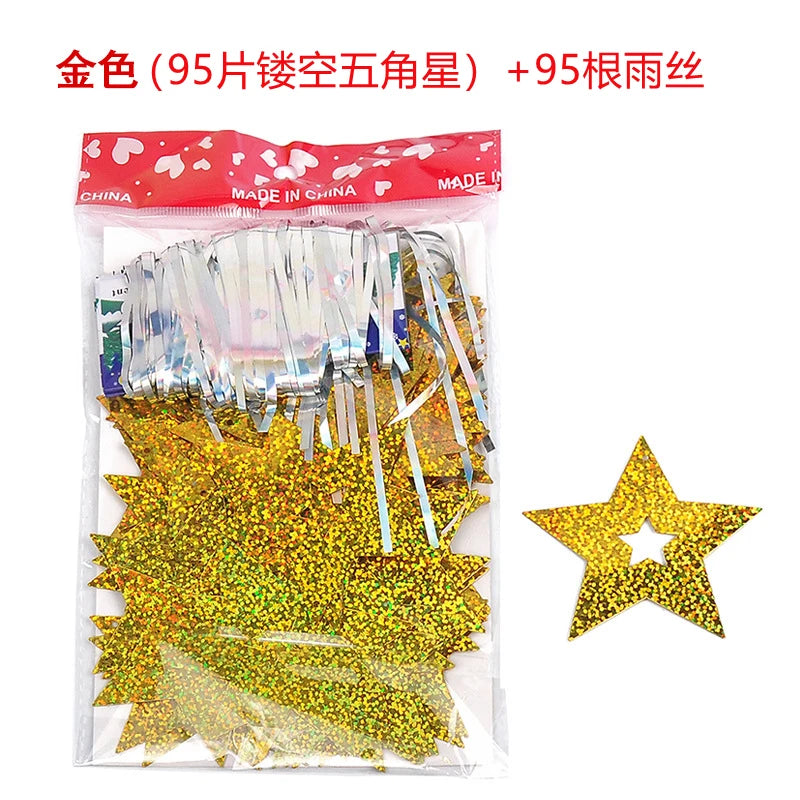 100pcs Gold Silver Paper Garland Star String Banners Kids Wall Backdrop Decorations Baby Shower Bright Home DIY Decor Supplies Oasis Select GD 1 bag