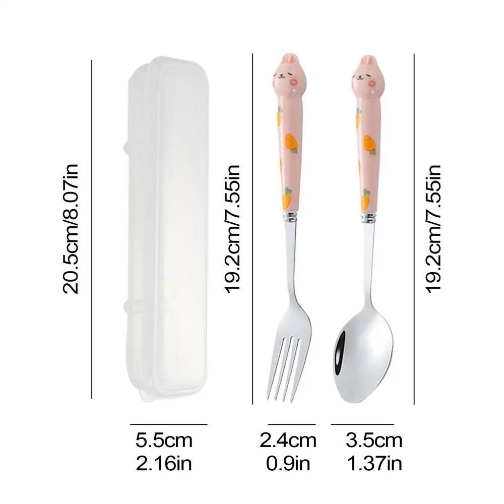 Cute Cutlery Set Cartoon Bunny Stainless Steel Cutlery Kit Mirror Polished Flatware Sets Spoon and Fork Set in Storage Box Oasis Select Pink