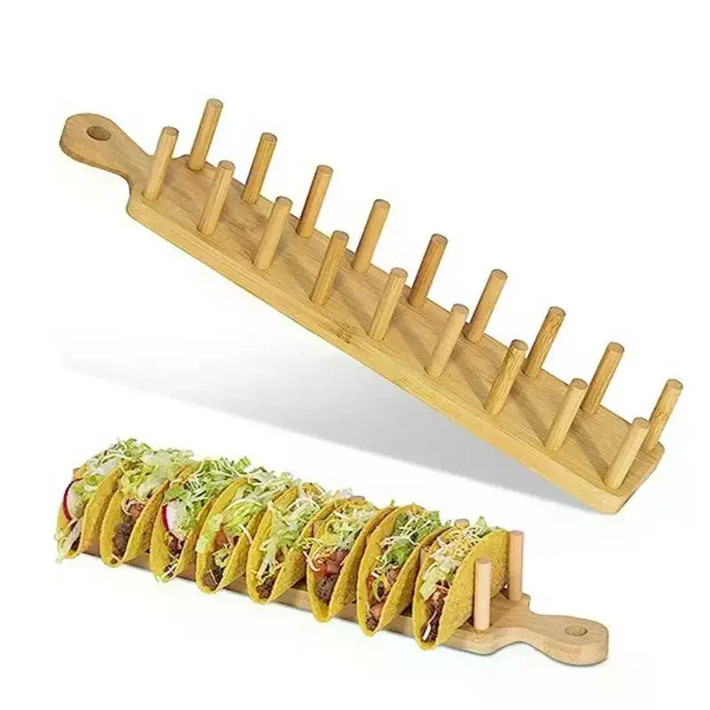 Bamboo Taco Holders for Kitchen, Multi-Use Food Stands, Taco Tray, Hard Shell Rack for Charcuterie and Tortillas, 8 Tacos Each Oasis Select