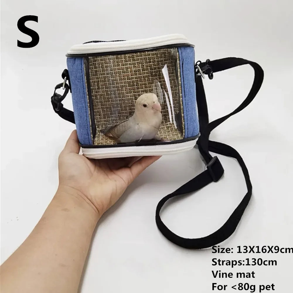 Super Portable Pet Bird Cage Parrot Carrier Travel Bag Breathable Lightweight Hamster Squirrel For Small Animals Pet Accessories Oasis Select Blue vine S