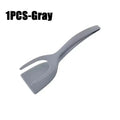 2 in 1 Shovel Clip Silicone Grip Flip Tongs Egg Steak Spatula Tongs Clamp Pancake Fried Turners Cooking Tool Kitchen Accessories Oasis Select 1PCS-Gray