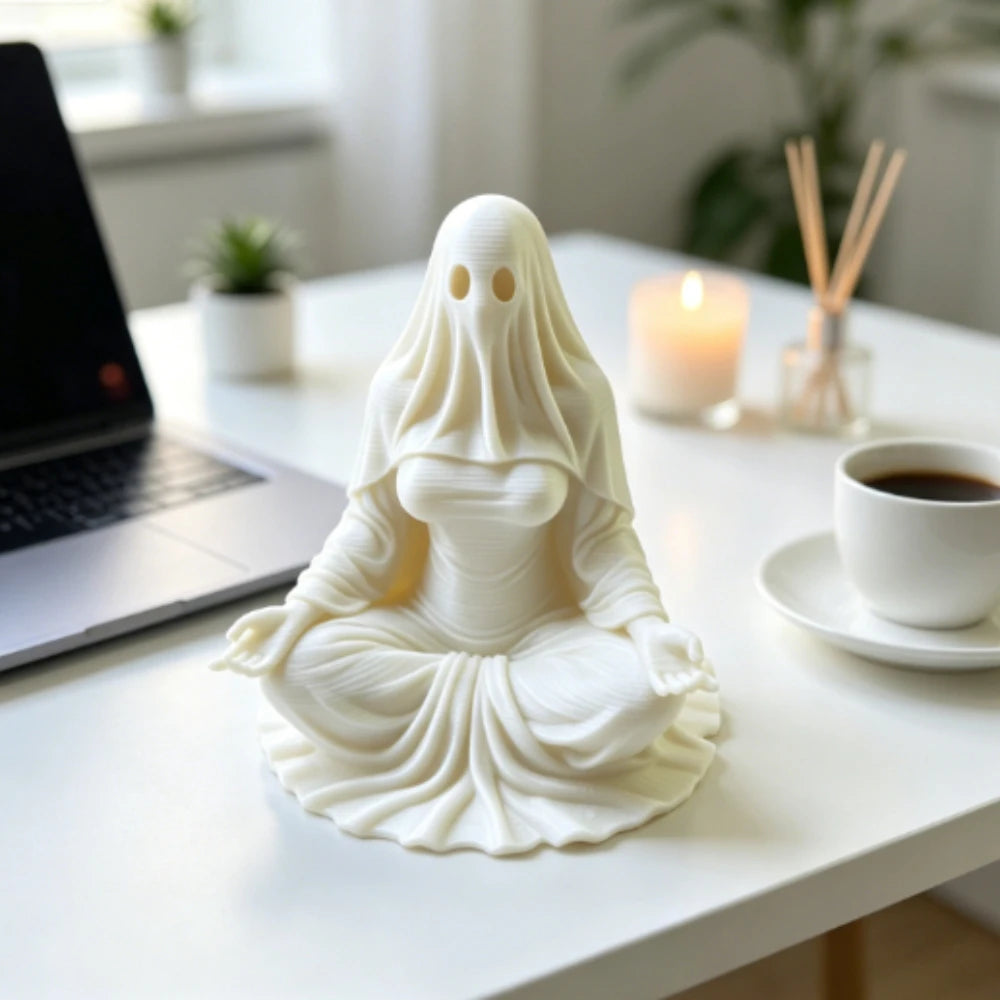 Meditating Ghost Figurines 3D Printed Cross-Legged Yoga Hooded Spirit Statues Calm Table Decor for Meditation Desktop Yoga Room Oasis Select